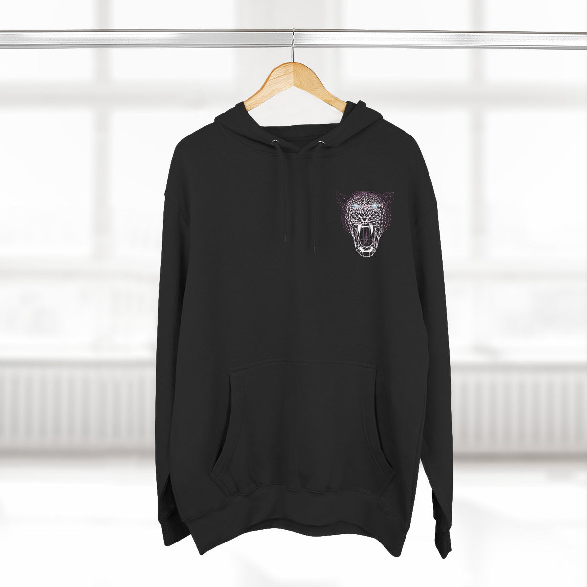 Roaring Geometric Panther Hoodie — Futuristic Wireframe Cat Graphic