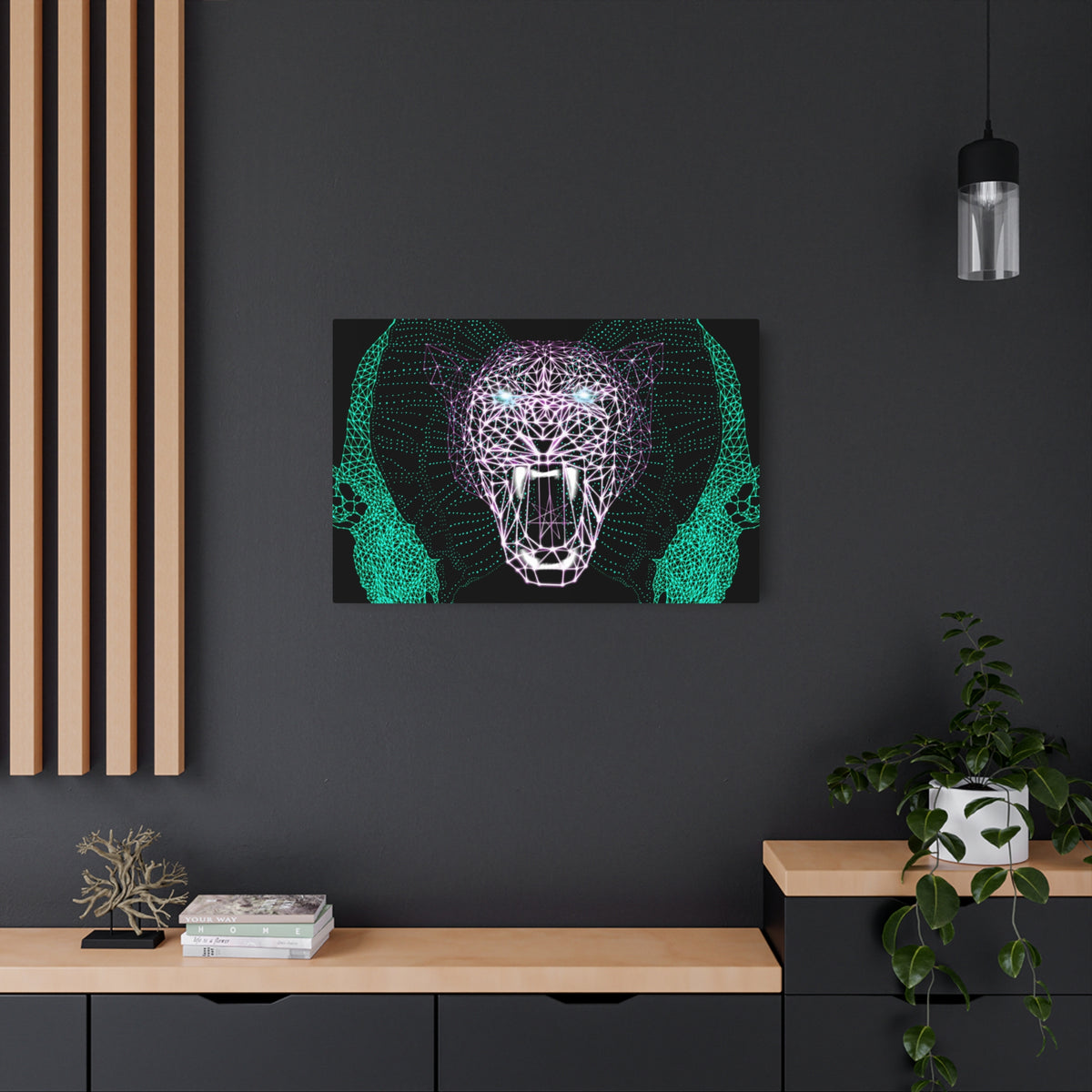 Metal Art Sign - Neon Polygon Fierce Design, Wall Decor, Unique Home Decoration, Gift for Animal Lovers, Office Art, Birthday Gift, Nature Wall Art