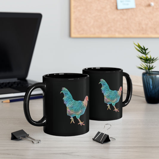 Black Mug (11oz, 15oz) - Laser Rooster Neon Polygon Design