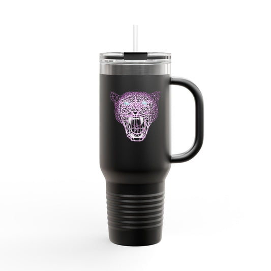 Compact Insulated Travel Mug - Laser Panther Neon Polygon Design, Perfect for on-the-go coffee lovers, Durable tumbler, Outdoor adventures, Birthday [...]