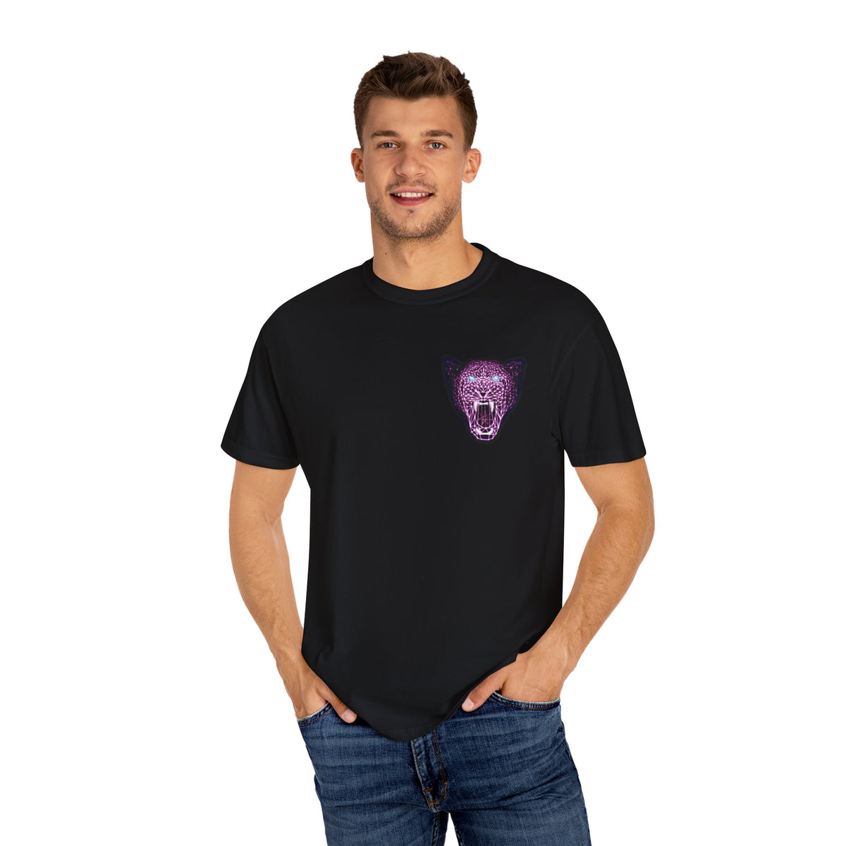 Unisex T-Shirt - Laser Panther Neon Polygon Design, Graphic Tee, Casual Wear, Gift for Cat Lovers, Animal Lovers Apparel, Unique Streetwear