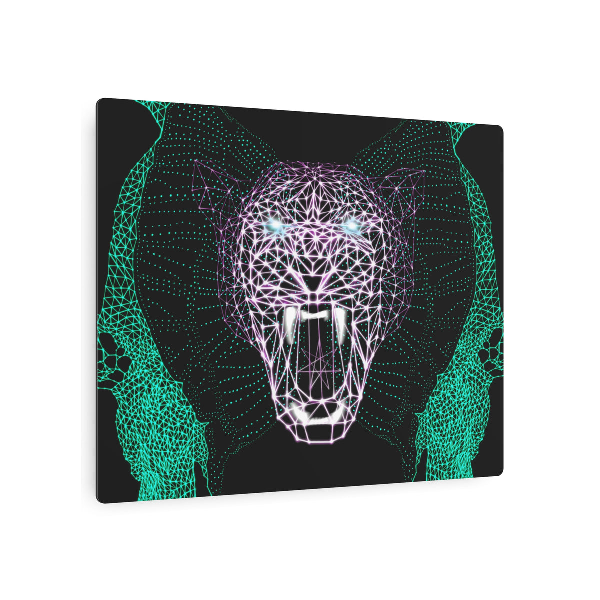 Metal Art Sign - Neon Polygon Fierce Design, Wall Decor, Unique Home Decoration, Gift for Animal Lovers, Office Art, Birthday Gift, Nature Wall Art