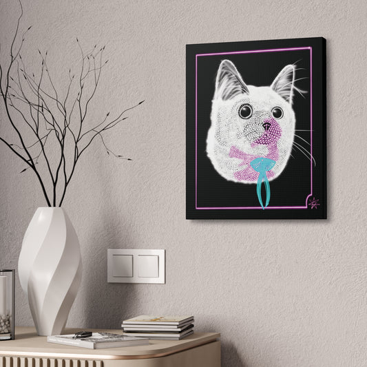 Portrait Canvas Art - Laser Kitty Neon Polygon Design, Cat Lover Gift, Fun Home Decor, Pet Artwork, Quirky Wall Art