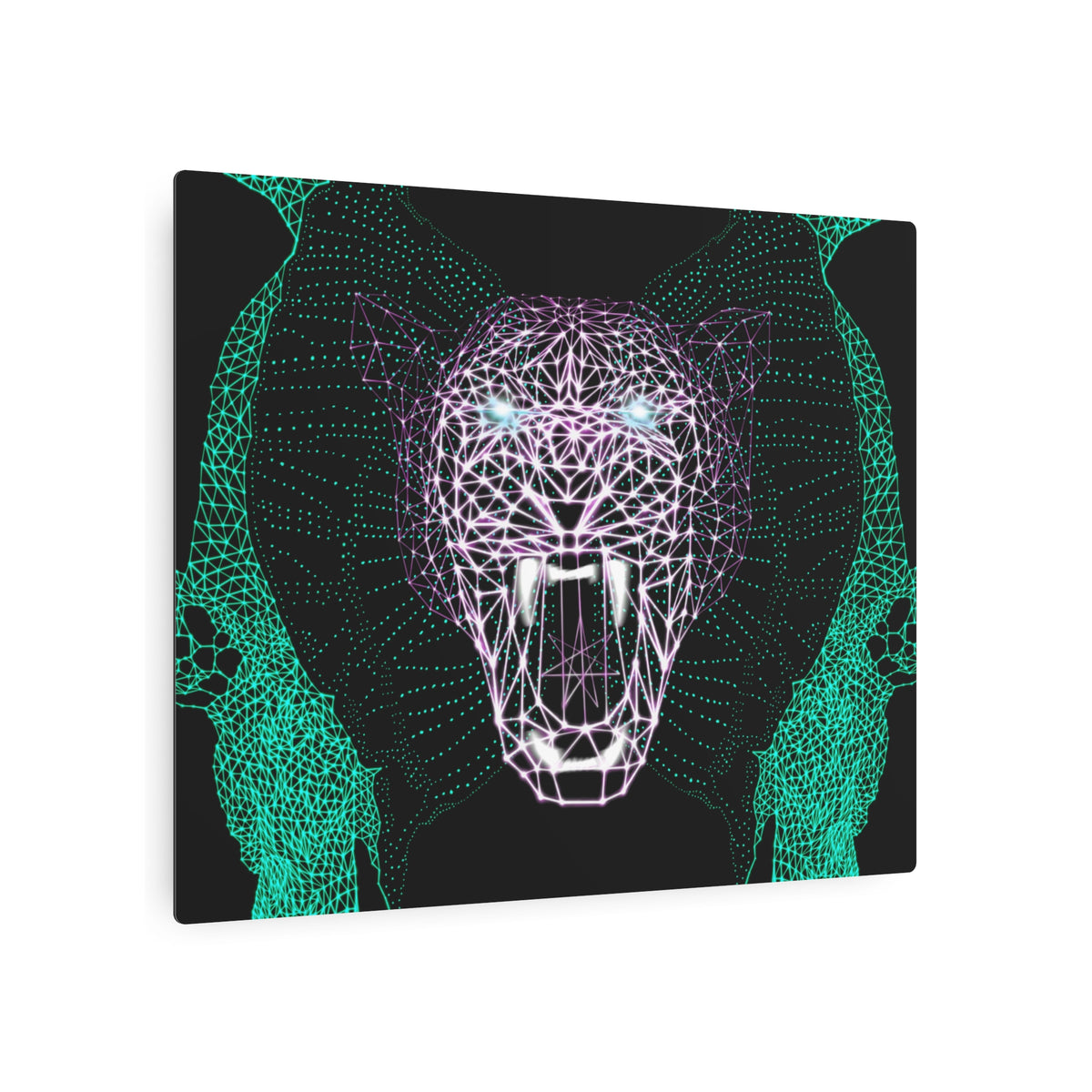 Metal Art Sign - Neon Polygon Fierce Design, Wall Decor, Unique Home Decoration, Gift for Animal Lovers, Office Art, Birthday Gift, Nature Wall Art